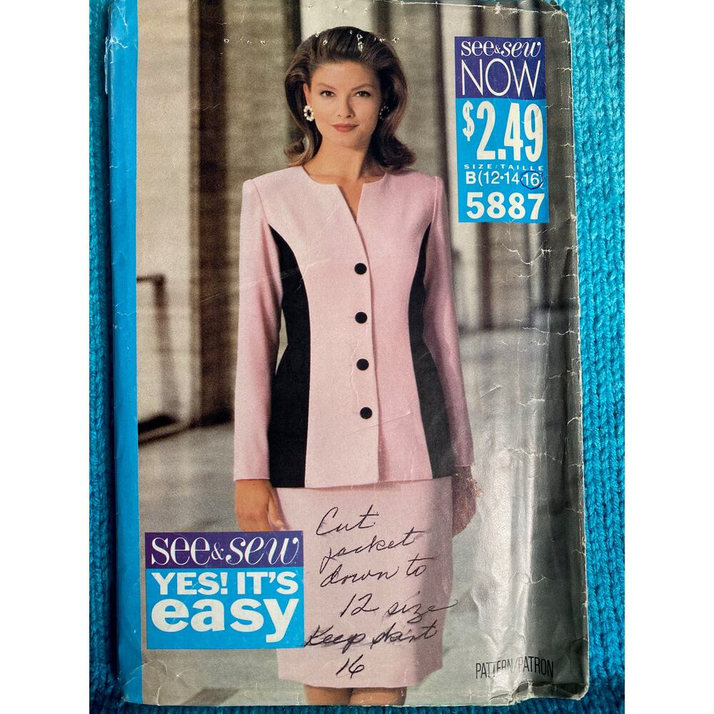 Butterick Sewing pattern 5887 suit blazer skirt sz 12 14 16